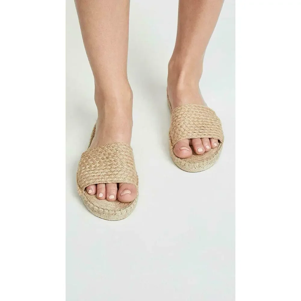 FP Beach Front Espadrille Slide Sandals Woven Jute Tan Boho W's EU 41 = 9.5 - 10